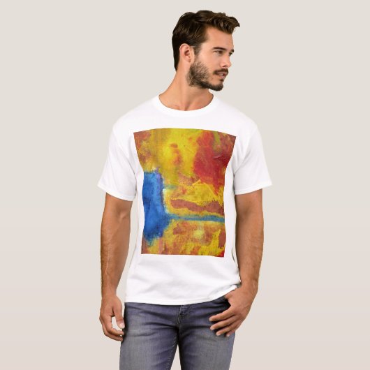 Global Warming rood, sinaasappel en blauw abstract T-shirt (Voorkant volledig)