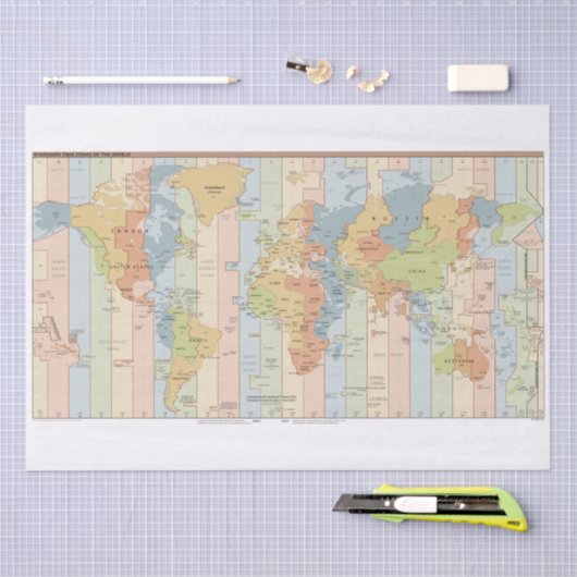 Globale Kaart van Tijdzones Tissuepapier (Craft)
