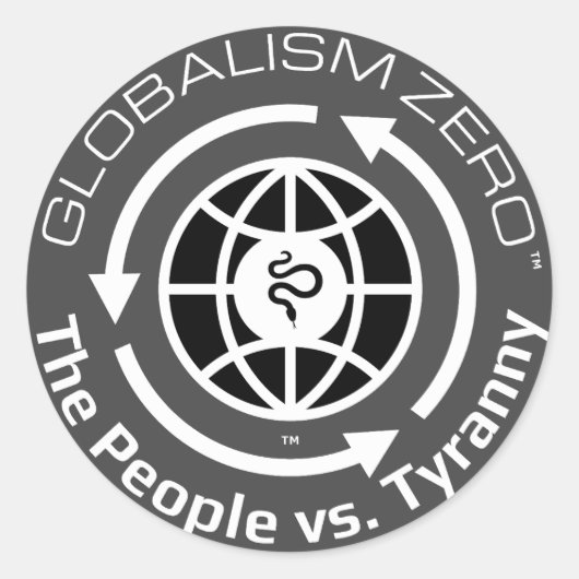 Globalism Zero™ White Circle met zwarte Wereldboll Ronde Sticker (Voorkant)