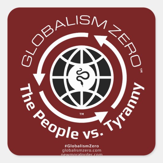 Globalism Zero™ White Circle met zwarte Wereldboll Vierkante Sticker (Voorkant)