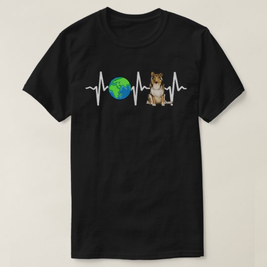 Globe Planet Earth Collie Heartbeat Dog Lover  T-shirt (Design voorkant)