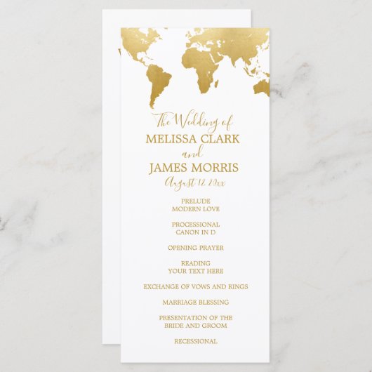 Globetrotter Glam Wedding Ceremony Program Programmakaart (Voorkant / Achterkant)