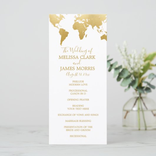 Globetrotter Glam Wedding Ceremony Program Programmakaart (Staand voorkant)