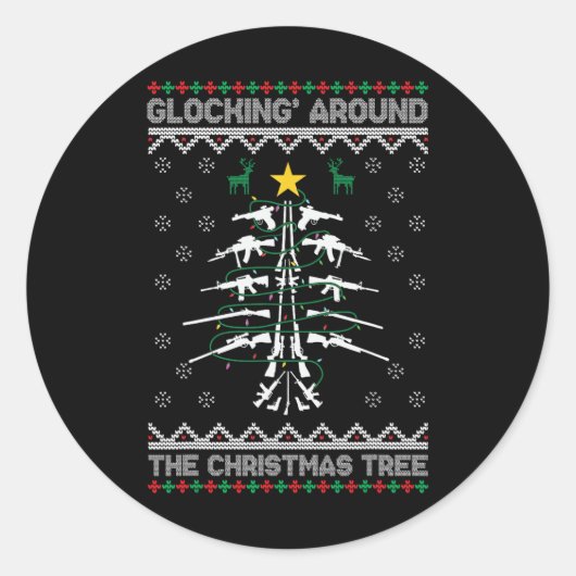 Glocking Around The Christmas Tree Ugly Christmas Ronde Sticker (Voorkant)