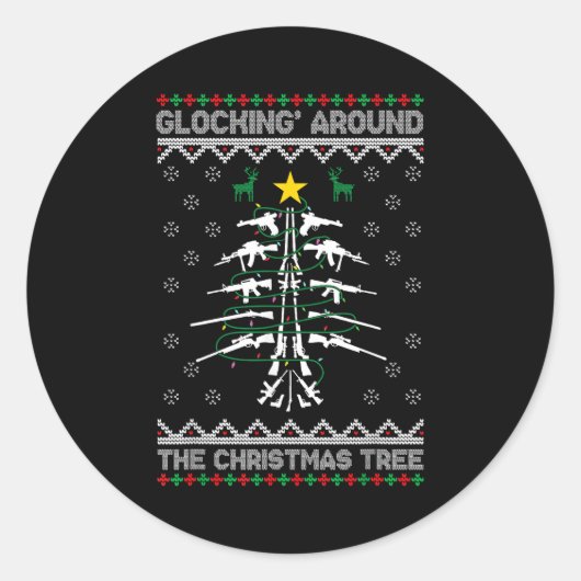 Glocking Around The Christmas Tree Ugly Christmas  Ronde Sticker (Voorkant)