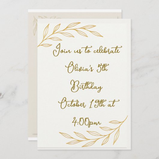 Glod Floral 5e verjaardagsuitnodiging Kaart (Voorkant / Achterkant)