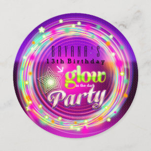 Gloed Circles & Stars Birthday Party Invitations Kaart