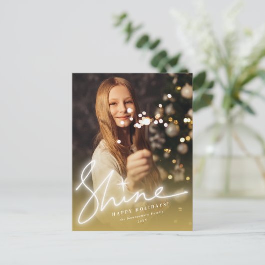 Gloed handschrift script Gold Ombre foto Feestdagenkaart (Staand voorkant)