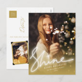 Gloed handschrift script Gold Ombre foto Feestdagenkaart (Voorkant / Achterkant)