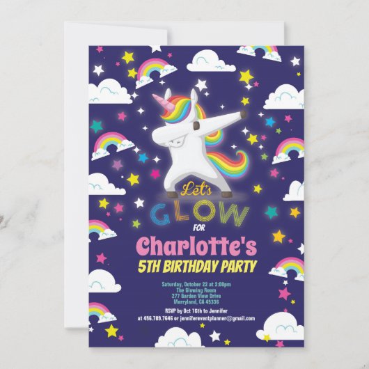 Gloed in de donkere eenhoorn verjaardag regenboog kaart (Voorkant)