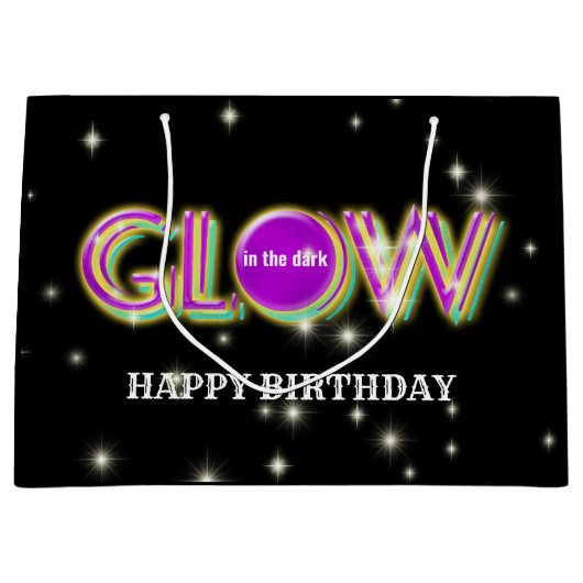 Gloed in de donkere kinder neonpartij, helder kleu groot cadeauzakje (Voorkant)