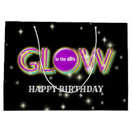 Gloed in de donkere kinder neonpartij, helder kleu groot cadeauzakje