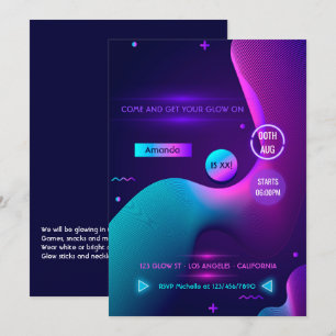 Gloed in de donkere Neon Birthday Party Invitation Kaart