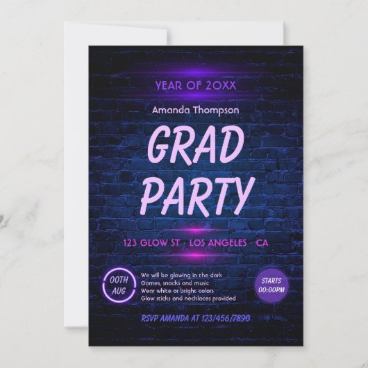 Gloed in de donkere Neon Disco Graduation Party Kaart (Voorkant)