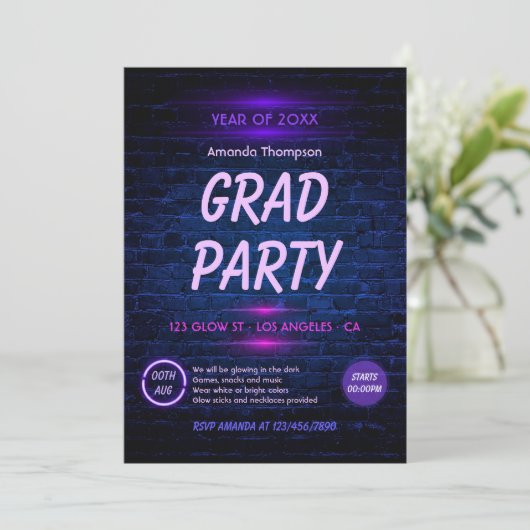 Gloed in de donkere Neon Disco Graduation Party Kaart (Staand voorkant)
