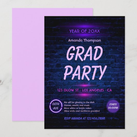 Gloed in de donkere Neon Disco Graduation Party Kaart (Voorkant / Achterkant)
