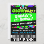 Gloed in de Donkere Neon Party VIP Pass Birthday Kaart (Voorkant)
