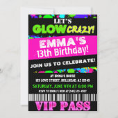 Gloed in de Donkere Neon Party VIP Pass Birthday Kaart (Voorkant)