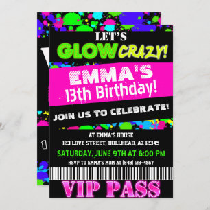 Gloed in de Donkere Neon Party VIP Pass Birthday Kaart