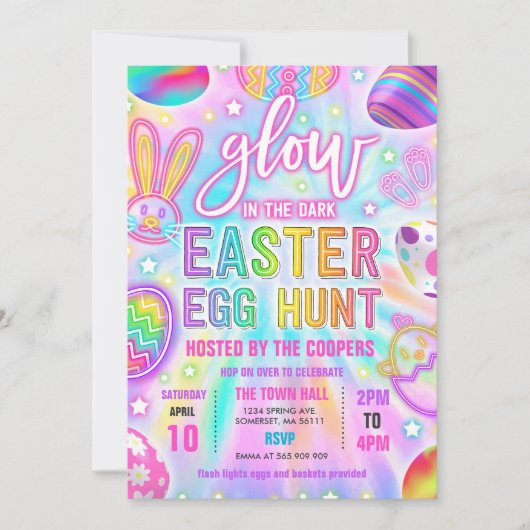 Gloed in de donkere neontijzer Paaseiershunt Kaart (Voorkant)