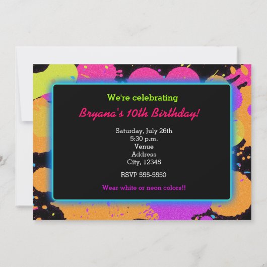 Gloed in de donkere verf spatten party uitnodiging (Achterkant)