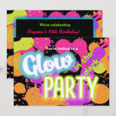 Gloed in de donkere verf spatten party uitnodiging (Voorkant / Achterkant)