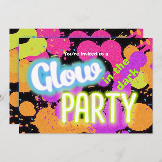 Gloed in de donkere verf spatten party uitnodiging (Voorkant / Achterkant)