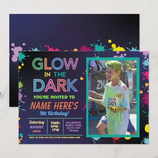 Gloed in de donkere verjaardag Neon Paint Party fo Kaart (Voorkant / Achterkant)