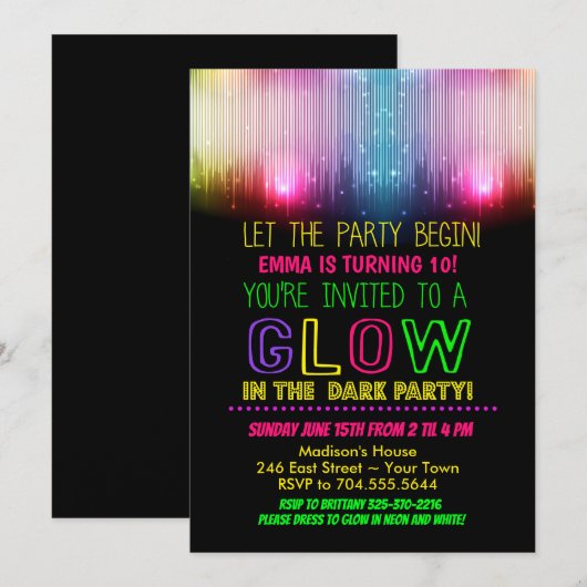 Gloed in de donkere verjaardagsuitnodiging kaart (Voorkant / Achterkant)