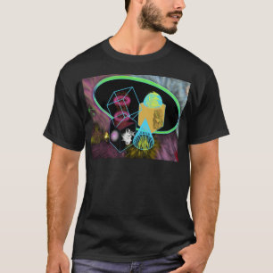 Gloed in de donkere vormen omgeven door ruimtestof t-shirt