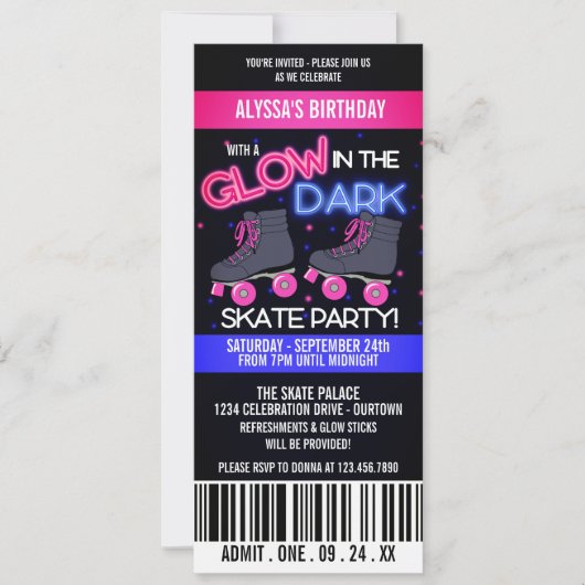 Gloed in de uitnodiging van de Dark Skating Party (Voorkant)