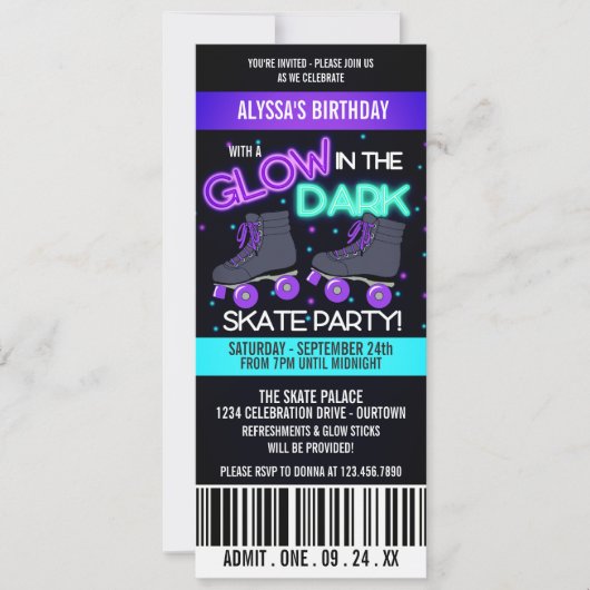 Gloed in de uitnodiging van de Dark Skating Party (Voorkant)
