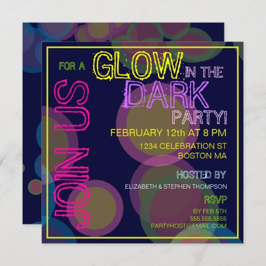 Gloed in de uitnodiging van de donkere Blacklight- (Voorkant / Achterkant)