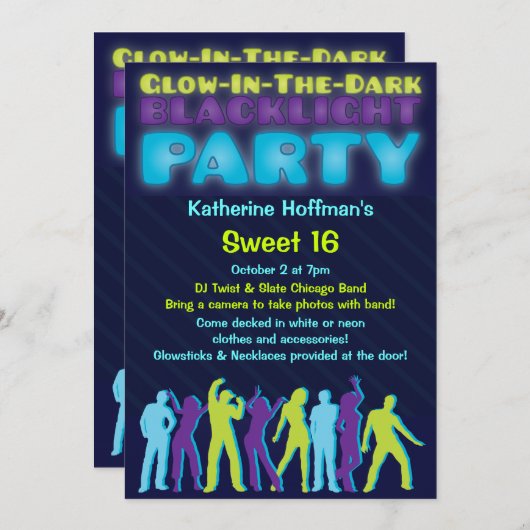 Gloed in de uitnodiging van de donkere Blacklight- (Voorkant / Achterkant)