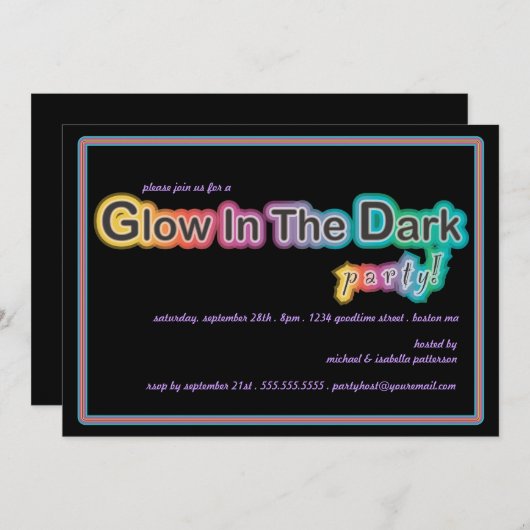 Gloed in de uitnodiging van de donkere Blacklight- (Voorkant / Achterkant)