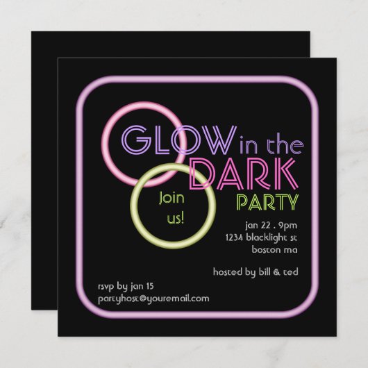 Gloed in de uitnodiging van de donkere Blacklight- (Voorkant / Achterkant)