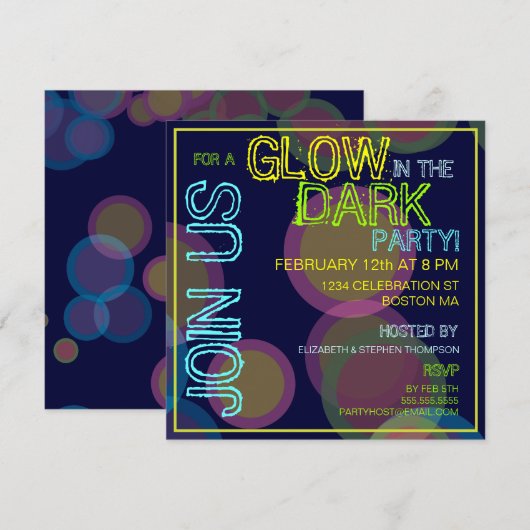 Gloed in de uitnodiging van de donkere Blacklight- (Voorkant / Achterkant)