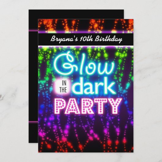Gloed in het donker neon party uitnodigingen Rainb (Voorkant / Achterkant)