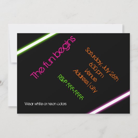 Gloed in het donker neon verf partij uitnodiging (Achterkant)
