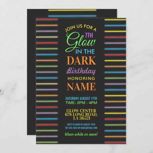 Gloed in het donkere feest kaart (Voorkant / Achterkant)