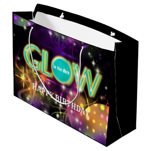 Gloed in het donkere kinder neon verjaardagsfeest  groot cadeauzakje (Achterkant Gekanteld)