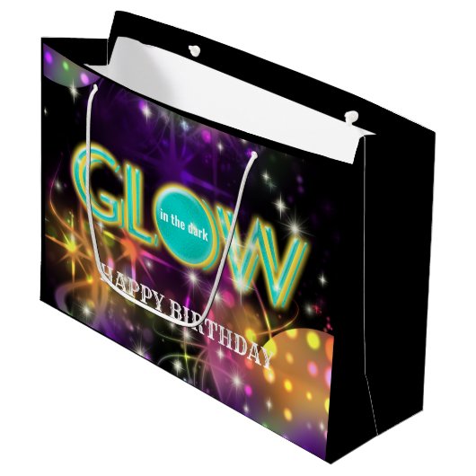 Gloed in het donkere kinder neon verjaardagsfeest  groot cadeauzakje (Voorkant Gekanteld)