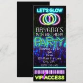 Gloed in het donkerneon VIP Birthday Party Ticket Kaart (Voorkant / Achterkant)