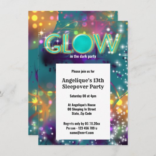 Gloed in het donkerneonfeest kaart (Voorkant / Achterkant)