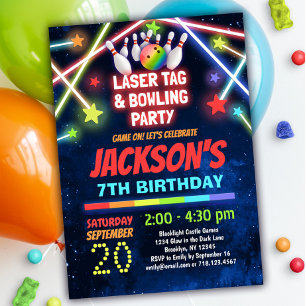 Gloed Laser Label & Bowling Birthday Party Kaart