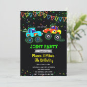 Gloed monster truck-uitnodiging kaart (Staand voorkant)