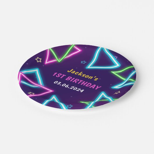 Gloed Neon Lights Bedankt Verjaardagsfeest Papieren Bordje (Gekanteld)