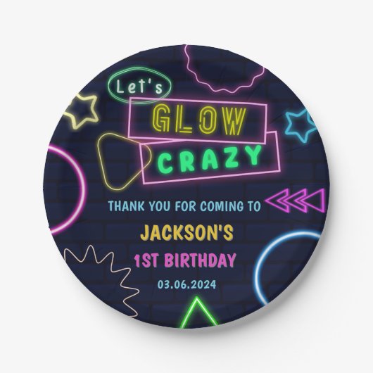 Gloed Neon Lights Bedankt Verjaardagsfeest Papieren Bordje (Voorkant)
