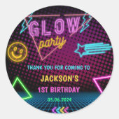 Gloed Neon Lights Bedankt Verjaardagsfeest Ronde Sticker (Voorkant)