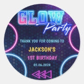 Gloed Neon Lights Bedankt Verjaardagsfeest Ronde Sticker (Voorkant)